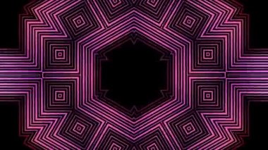 Hipnotik renkli neon elementler ve kaleydoskop dönen parçacıklar. Animasyon. Fraktal renkli hareket arka plan ve soyut çok renkli neon grafik ile soyut kaleydoskop