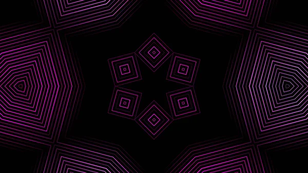 Abstrakte Animation mehrfarbiger Grafiken, die Muster auf schwarzem Hintergrund rotieren lassen. Animation. hypnotisches Kaleidoskop mit abstrakten bunten Neongrafiken. — Stockfoto