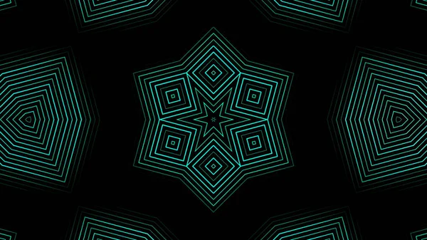 Abstract animation of sequence multicolored graphics ornaments patterns rotating on black background. Animation. Hypnotic kaleidoscope with abstract multicolored neon graphics. — Stock Photo, Image