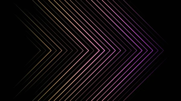 Abstrakte Animation mehrfarbiger Zeiger, bestehend aus neonfarbenen Dreiecken, die sich auf schwarzem Hintergrund nach rechts bewegen. Animation. Neon mehrfarbige geometrische Formen und Linien — Stockfoto