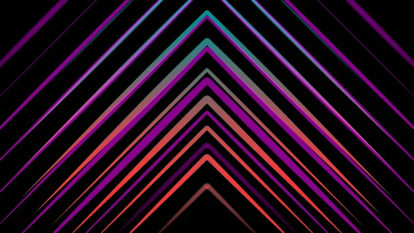 Kolorowa Abstrakcja neonowych trójkątów chaotycznie pojawiające się na czarnym tle. Animacji. Neon wielokolorowe geometryczne kształty i linie animacji — Zdjęcie stockowe