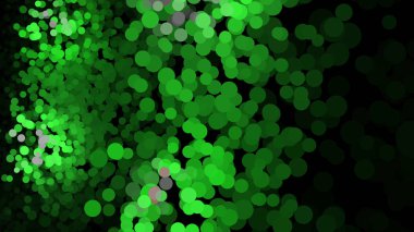 Siyah arka planda parıldayan çok renkli parçacıklar beliriyor, kayar ve soluyor. Animasyon. Güzel parlak parçacıkların keyifli soyut animasyon