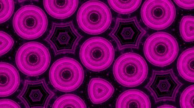 Kaleydoskopta dönen hipnotik neon elementlerin ve parçacıkların soyut animasyonu. Animasyon. Fraktal renkli hareket arka plan ve soyut çok renkli neon grafik ile hipnotik kaleydoskop