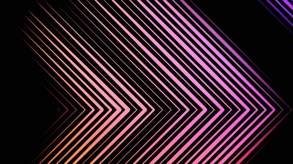 Abstrakte Animation mehrfarbig schillernder Zeiger aus Neondreiecken, die sich auf schwarzem Hintergrund bewegen. Animation. Neon mehrfarbige geometrische Formen und Linien Hintergrund — Stockfoto