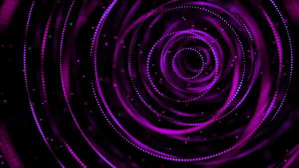 Güzel neon tünel ve siyah arka plan üzerinde yüzen parçacıklar dönen neon çizgilersoyut animasyon. Animasyon. Parıltı lı dairelerden ve parçacıklardan soyutlama ışık tüneli
