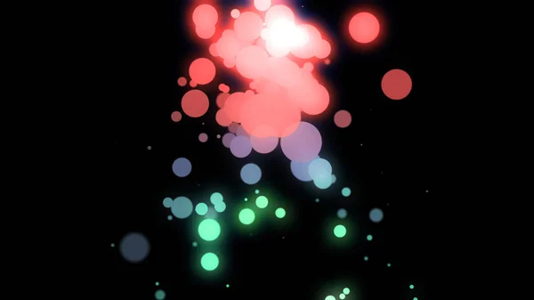 Beautiful abstraction of large and small shimmering colorful particles rotating and falling down on the black background. Animation. Delightful animation of floating multi colored particles — Stock Photo, Image