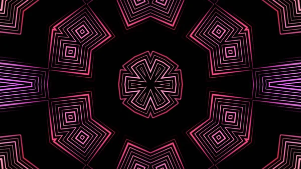 Hypnotiska färgglada Neon element och partiklar roterande i Kalejdoskop. Animation. Abstrakt Kaleidoskop med fraktal färgad rörelse bakgrund och abstrakt mångfärgad Neon Graphics — Stockfoto