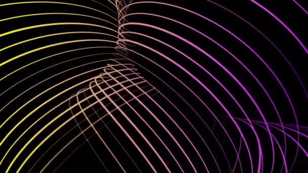 Ribbon tunnel op zwarte achtergrond. Animatie. Abstracte animatie van veelkleurige lijnen geweven in tunnel in zwarte ruimte — Stockvideo