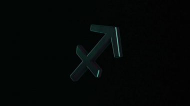 Astrolojik Zodyak burcu Yay soyut animasyon karanlık bir arka plan üzerinde dönen. Animasyon. Burç. Zodiac serisinin bir parçası.