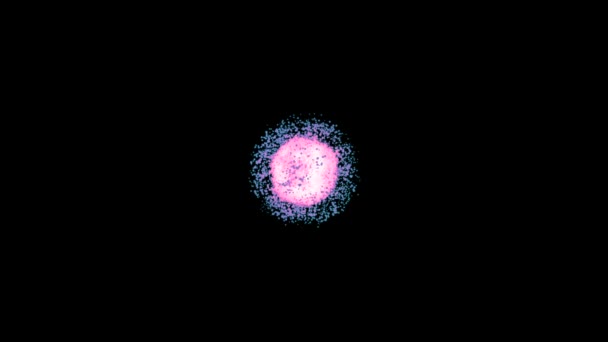 Abstract animation of multicolored particles bright explosion and extension on th black background. Animation. Beautiful particles spinning around the large luminous core — Stock Video