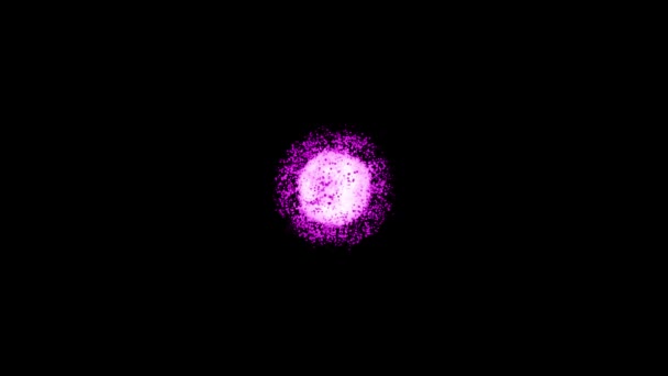Absztrakt animáció a többszínű részecskék fényes robbanás és kiterjesztése a fekete háttér. Animáció. Gyönyörű részecskék körül forog a nagy világító mag — Stock videók