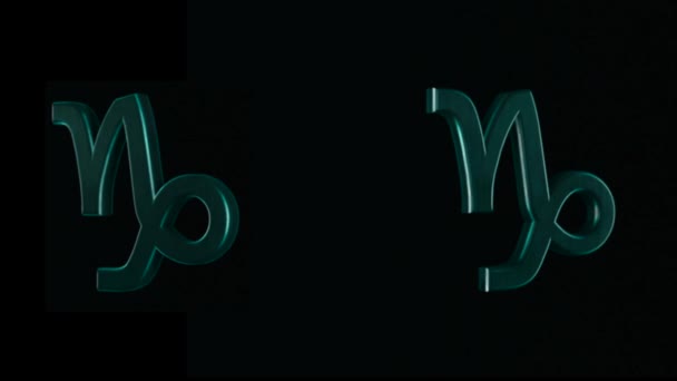 Abstraktní animace dvou 3D astrologických zvěrokruhu podepisuje Kozoroha na tmavém pozadí. Animace. Horoskop. Část řady zvěrokruhu. — Stock video