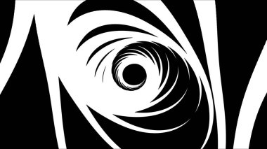 Soyut siyah beyaz spiral. Animasyon. Dönen çizgilerden siyah ve beyaz renk hipnotik yuvarlak spiral. Siyah arka plan üzerinde beyaz çizgilerin dönen oval spirali