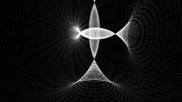 Animation abstraite de spirales au néon blanc traversant différents plans et créant plusieurs entonnoirs en expansion sur le fond noir. Animation. Spirale hypnotique, animation 4k en boucle sans couture — Video