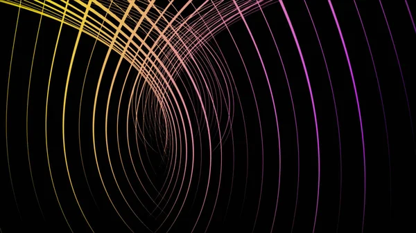 Band tunnel på svart bakgrund. Animation. Abstrakt animation av flerfärgade linjer vävda i tunneln i svart utrymme — Stockfoto