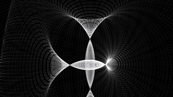 Abstract animation of white neon spirals crossing in different planes and creating several expanding funnels on the black background. Animation. Hypnotic spiral, seamless loop 4k animation