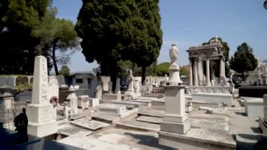 Mezar ve heykeller ile Avrupa mezarlığı. Eylem. Heykel ve mahzenler inanılmaz çeşitli ile Avrupa mezarlığı güzel manzara. Heykeller ile Anıt beyaz plaka