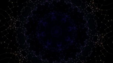 Hipnotik pleksler elemanları ve parçacıklar kaleydoskop dönen soyut animasyon. Fraktal renkli hareket arka plan ve grafik soyut parçaları ile güzel kaleydoskop