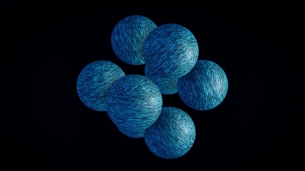 3d animation. Abstract animation of multicolored small spheres rotating and shimmering on a black background. Animation. Animation of colored balls with changing surfaces — Stock Video