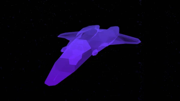 Colorful abstract animation of 3d spaceship generation flying in a outer space on the black background. Animation. 3d animation of spacecraft of the future