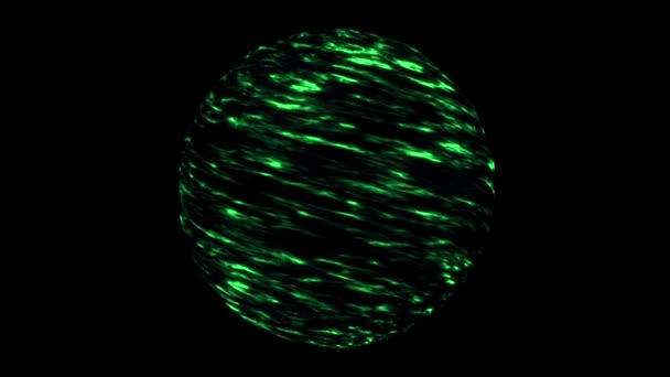 Animação abstrata de bela esfera de néon colorido cintilante e girando sobre fundo preto. Animação. animação 3d de forma isolada abstrata — Vídeo de Stock