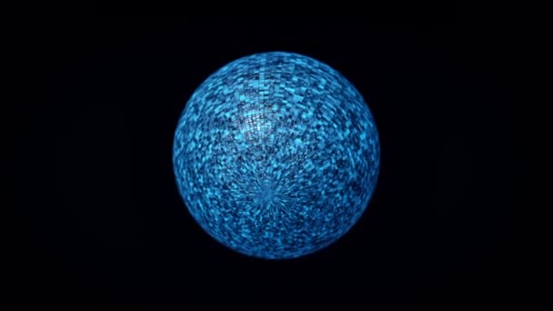 Αφηρημένη animation όμορφο πολύχρωμο ντίσκο μπάλα περιστρέφεται χωρίς ραφή σε μαύρο φόντο. Κινούμενα σχέδια. Render disco ball σε νυχτερινό κέντρο διασκέδασης με λαμπερά εφέ — Αρχείο Βίντεο