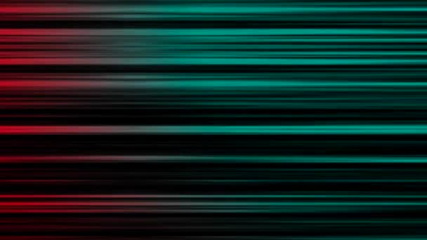Movimento rápido de raios de néon multicoloridos brilhando horizontalmente sobre o fundo preto. Animação. Animação HD com raios de néon. Moção de fundo . — Vídeo de Stock