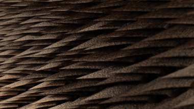 Renkli geometrik üçgen şekillerinin soyut 3d makrosu. Animasyon. Bilgisayar tarafından üretilen döngü animasyonu. Modern arkaplan, kusursuz hareket tasarımı