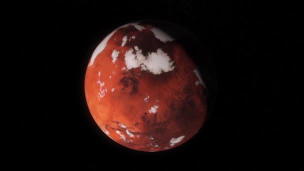 얼음으로 덮고 검은 배경에 회전 붉은 행성의 추상 애니메이션. 애니메이션. 행성의 동결 과정 — 비디오