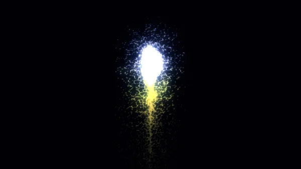 Beautiful abstract flowing piece of energy of yellow and white colors on black background. Animation. Shining light in a form of a drop moving in the dark, seamless loop. — Stock Photo, Image