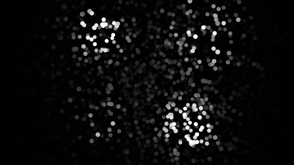 Magisch glänzende weiße Bokeh-Lichter fliegen langsam auf schwarzem Hintergrund, monochrom. Animation. schöne glühende kleine Punkte in chaotischer Bewegung, nahtlose Schleife. — Stockfoto