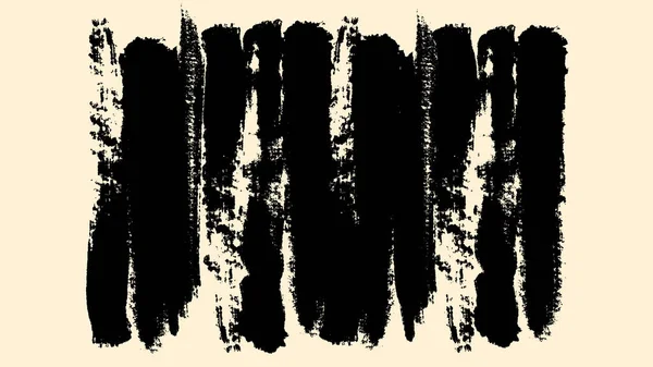 Широкі чорні мазки пензля зникають ізольовано на бежевому тлі. Анімація. Широкі горизонтальні смуги чорних чорнил, концепція сучасного мистецтва . — стокове фото