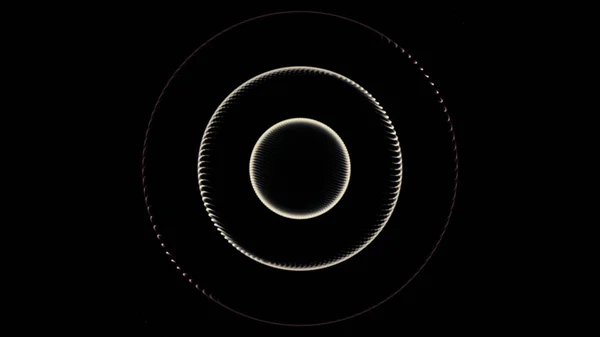 Círculos intermitentes de luz pulsando y cambiando de color sobre fondo negro, lazo sin costuras. Animación. Efecto óptico, con anillos de ensanchamiento de luz de neón blanca . — Foto de Stock