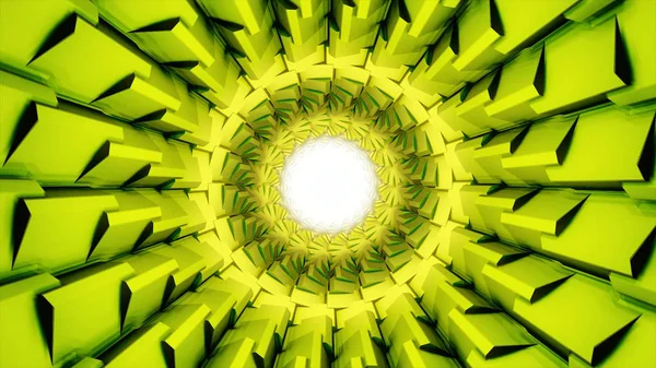 Abstrakt roterande ljus tunnel med vitt ljus i centrum, sömlös loop. Animering. Ovanlig tunnel av ljusgrön färg med snurrande skarpa hörn, dynamisk bakgrund. — Stockfoto