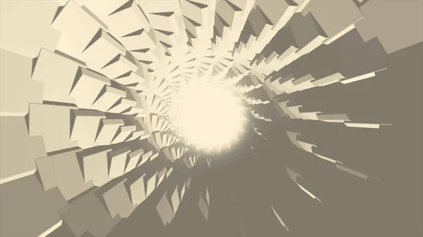 Нескінченне обертання сірого кругового тунелю з кільцем білого світла в центрі, безшовна петля. Анімація. Монохромний обертовий тунель з рухомими геометричними формами . — стокове фото