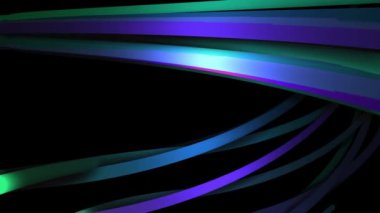 Siyah zemin üzerinde akan soyut renkli kıvrımlı çizgiler, pürüzsüz döngü. Animasyon. Mavi ve yeşil soyut kablolar kaos içinde hareket ediyor..