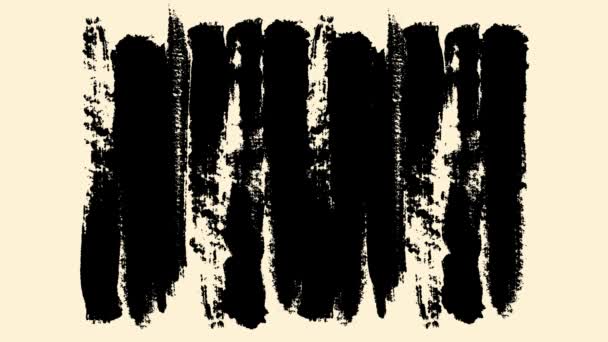 Wide black brush strokes disappearing isolated on beige background. Animation. Wide horizontal stripes of black inks, modern art concept. — Stock Video