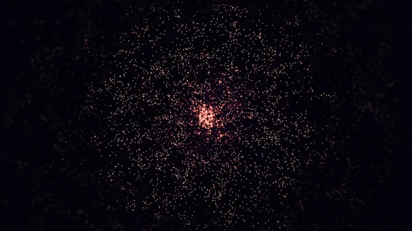 Bokeh patten, κόκκινες μικρές σπίθες επιπλέουν σε μαύρο φόντο. Κινούμενα σχέδια. Αφηρημένα σωματίδια, μικρές κουκίδες σχηματίζουν ένα δακτύλιο, που κινούνται από το κέντρο προς τις πλευρές. — Φωτογραφία Αρχείου