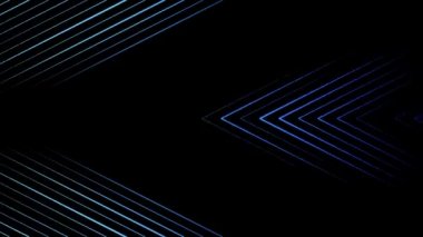 Siyah arka plan üzerinde çapraz dar çizgiler tarafından oluşturulan renktokmavi hareketli oklar, sorunsuz döngü. Animasyon. Sola ve sağa doğru işaret eden akut açıda çapraz mavi ışınlar.