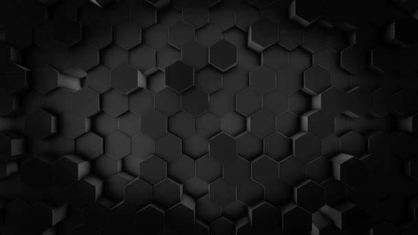 Abstract futuristic surface with the rows of moving black hexagon figures, geometric pattern, seamless loop. Animation. Unusual shapes looking like honeycomb, monochrome pattern. — Stock Video