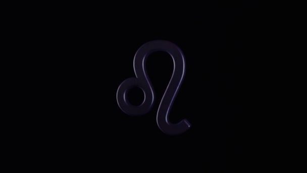Astrologisches Zeichen Leo einer dunklen Farbe, die sich auf schwarzem Hintergrund bewegt, nahtlose Schleife. Animation. abstraktes fliegendes Tierkreiszeichen Leo - Feuerelement. — Stockvideo