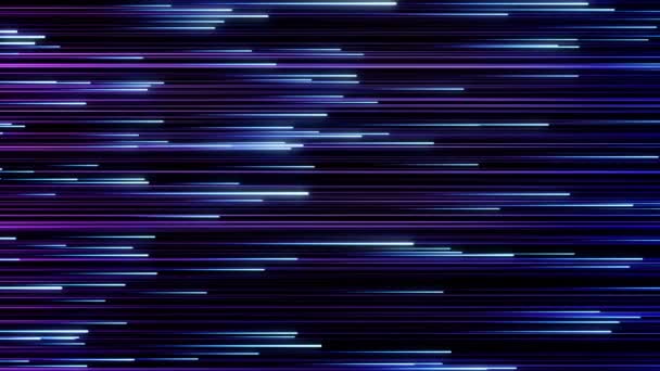 Abstract meteoric shower, colorful blue particles flying from left to right on black background, seamless loop. Animation. Neon light stripes, beautiful blue streamers flying in the dark. — Stock Video