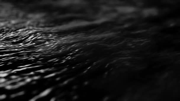 Abstrakte wellige Oberfläche schwarzer Farbe mit Wellen, nahtlose Schleife. Animation. schöne lebendige Textur, fließendes Wasser mit leichten Fackeln, monochrom. — Stockvideo