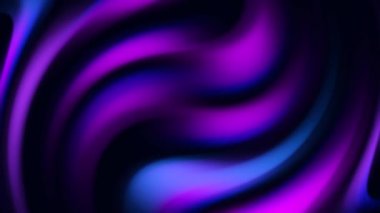 Siyah zemin üzerinde mor ve mavi renkli akışkan holografik sıvı dalgalar, kusursuz döngü. Animasyon. Neon renkli geniş çizgilerin soyut hareketi.