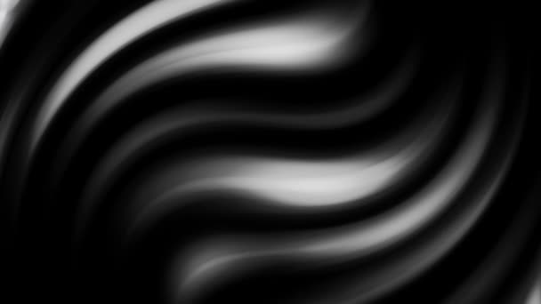 Abstrait blanc brillant ondulé lignes douces coulant sur fond noir, boucle sans couture. Animation. Feux lumineux blancs fluo se déplaçant dans l'obscurité, monochrome . — Video