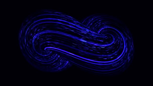 Символ нескінченності, 3D, що рухається барвистою фігурою на чорному тлі, безшовна петля. Анімація. Прекрасний знак вічності з багатьма вузькими неоновими лініями синіх кольорів . — стокове відео