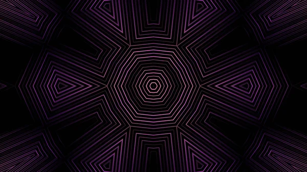 Flytta geometriskt kalejdoskop mönster på svart bakgrund, sömlös slinga. Animation. Abstrakt rörelse av olika omvandla lila figurer. — Stockfoto
