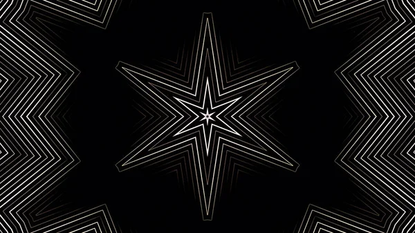 Modèle kaléidoscopique monochrome avec étoiles tournantes, carrés et losanges, boucle transparente. Animation. Transformer et changer les figures géométriques blanches sur fond noir . — Photo