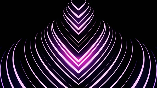 Абстрактний захоплюючий рух багатьох неонових стрічок на чорному тлі, безшовна петля. Анімація. Рожеві перехрещені лінії, що обертаються з 3D ефектом . — стокове фото