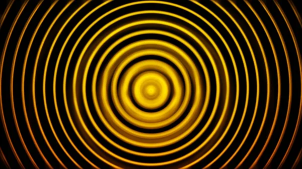 Golden radio wave, radar or sonar, hypnotic effect, seamless loop. Animation. Rotating bright yellow rings on black background.